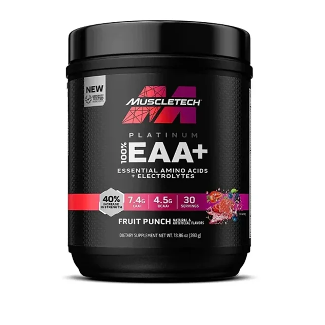 پودر آمینو اسید ضروری ماسل تک مدل Platinum 100% EAA+ وزن ۳۹۰ گرم